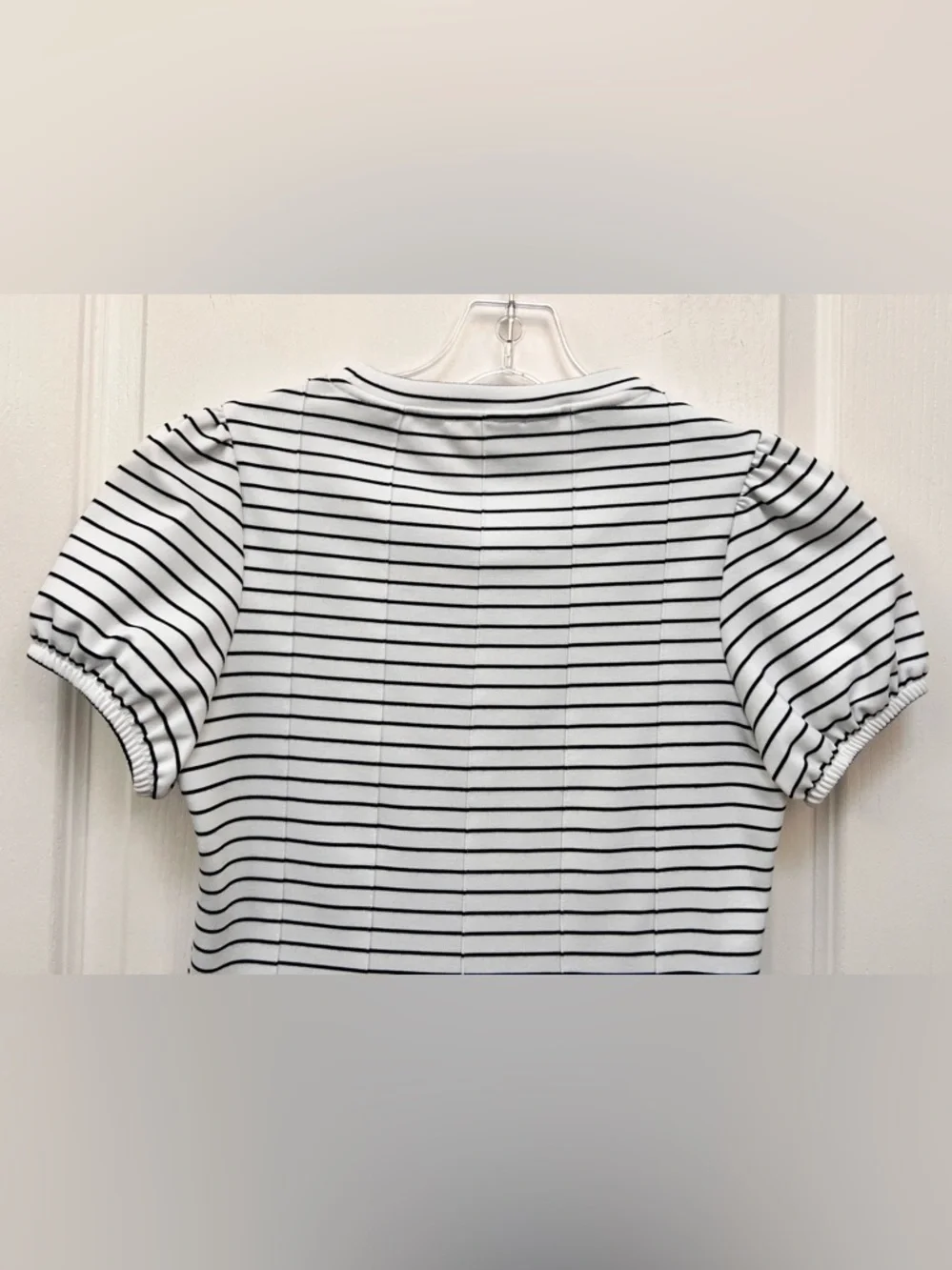 Anthropologie Maeve Corset Black and White Striped Puff Sleeve Blouse Womens XXS